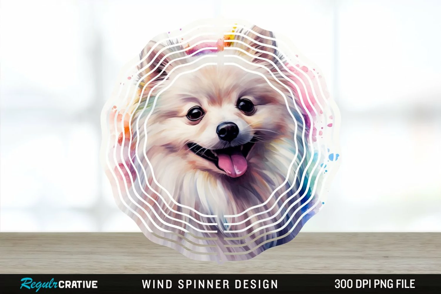 Watercolor American Eskimo Dog Wind Spinner Sublimation PNG product image 1