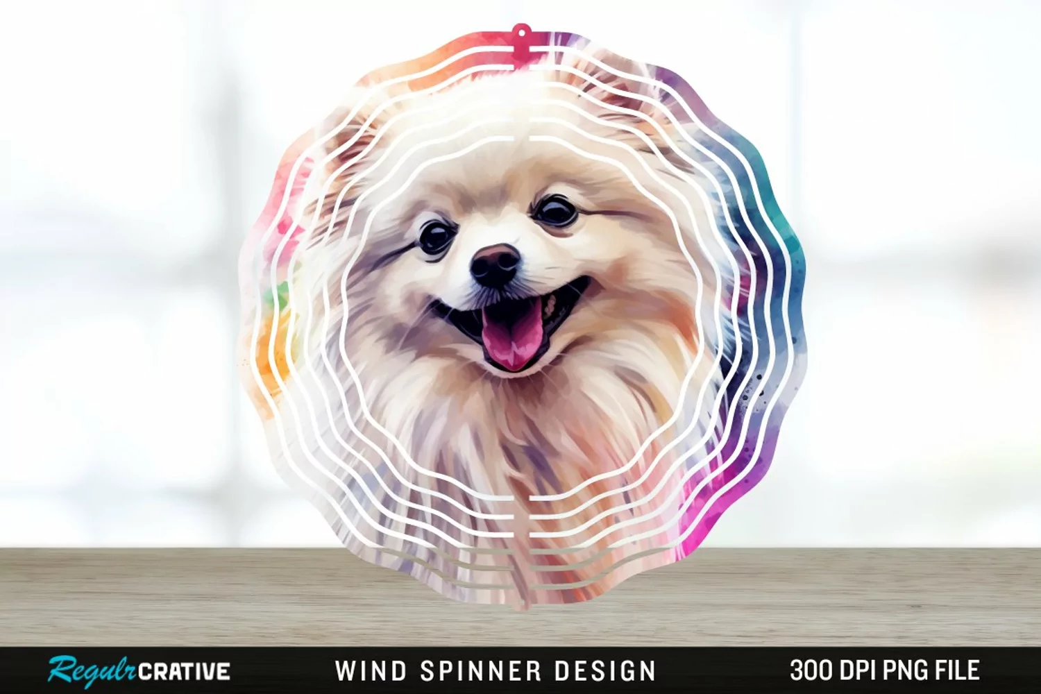 Watercolor American Eskimo Dog Wind Spinner Sublimation PNG product image 1