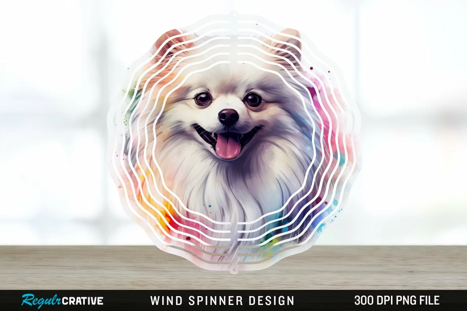 Watercolor American Eskimo Dog Wind Spinner Sublimation PNG product image 1