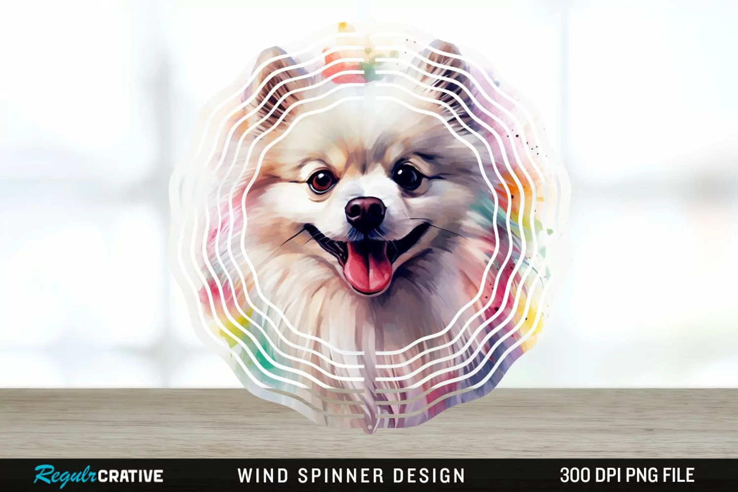 Watercolor American Eskimo Dog Wind Spinner Sublimation PNG product image 1
