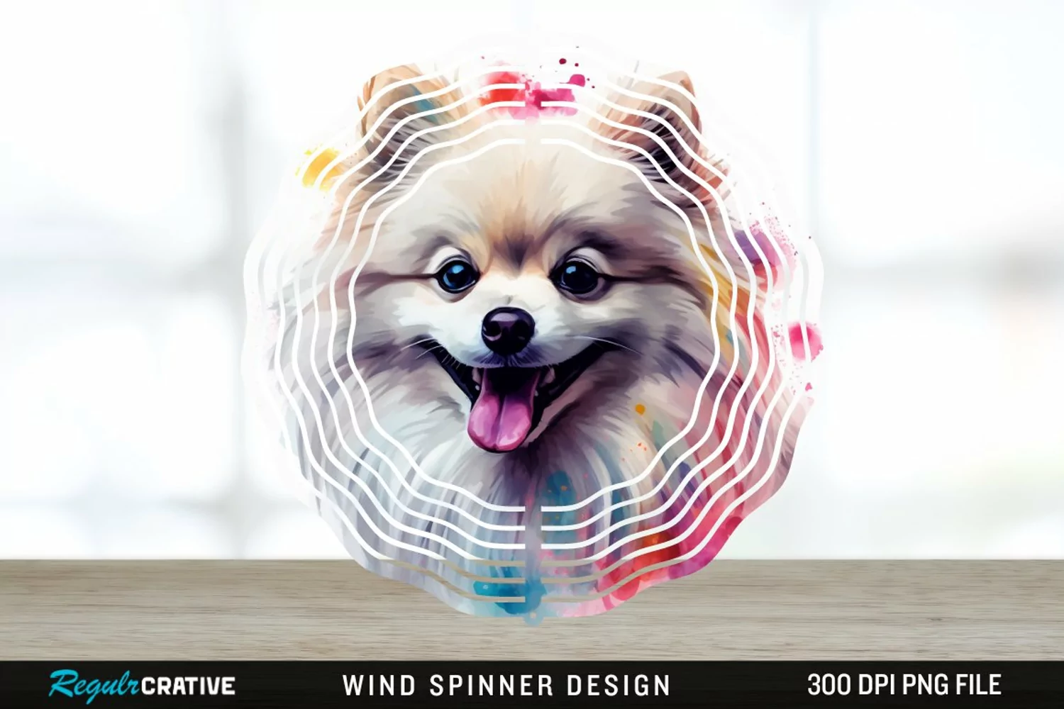 Watercolor American Eskimo Dog Wind Spinner Sublimation PNG product image 1