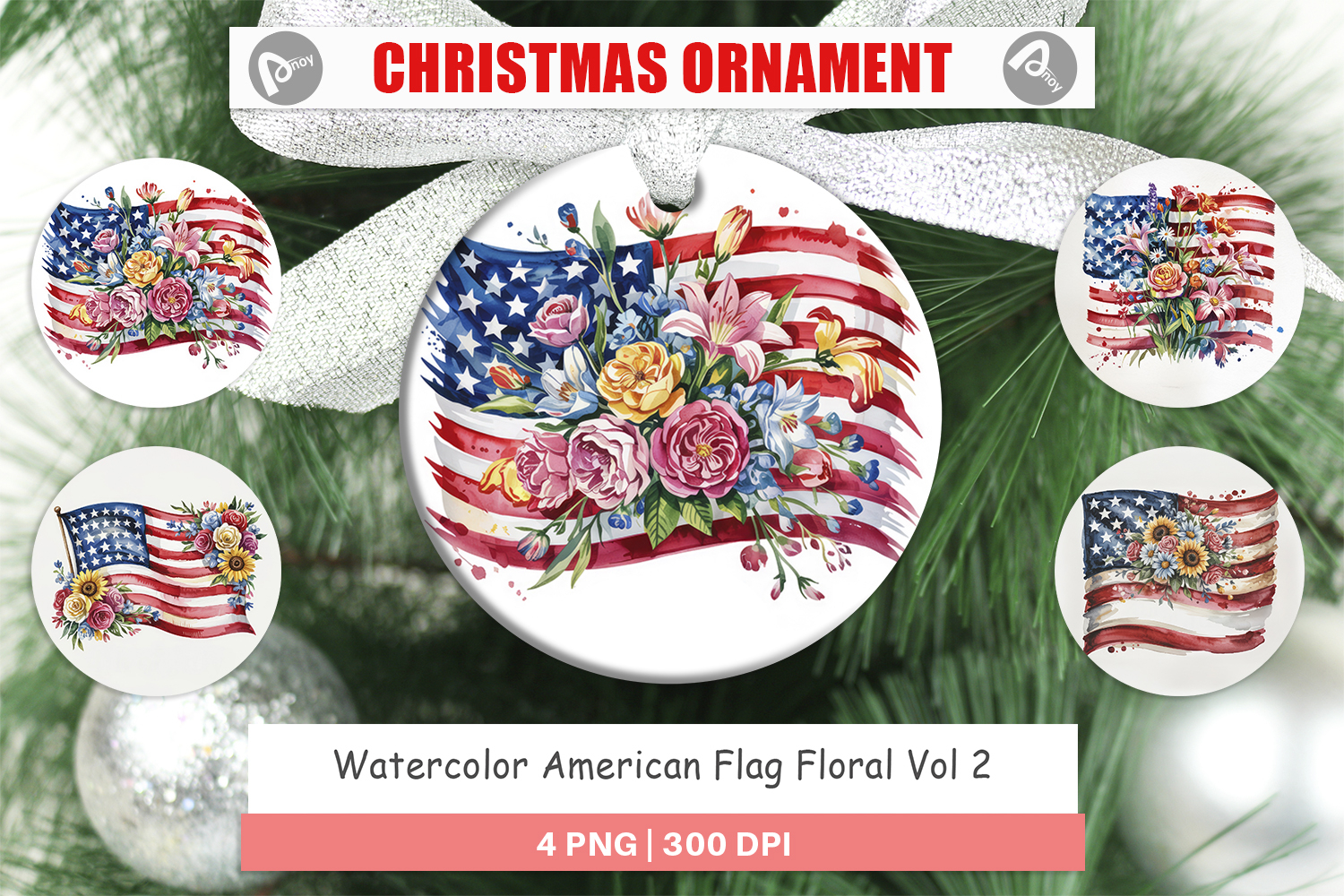 Ornament Watercolor American Flag Floral product image 1