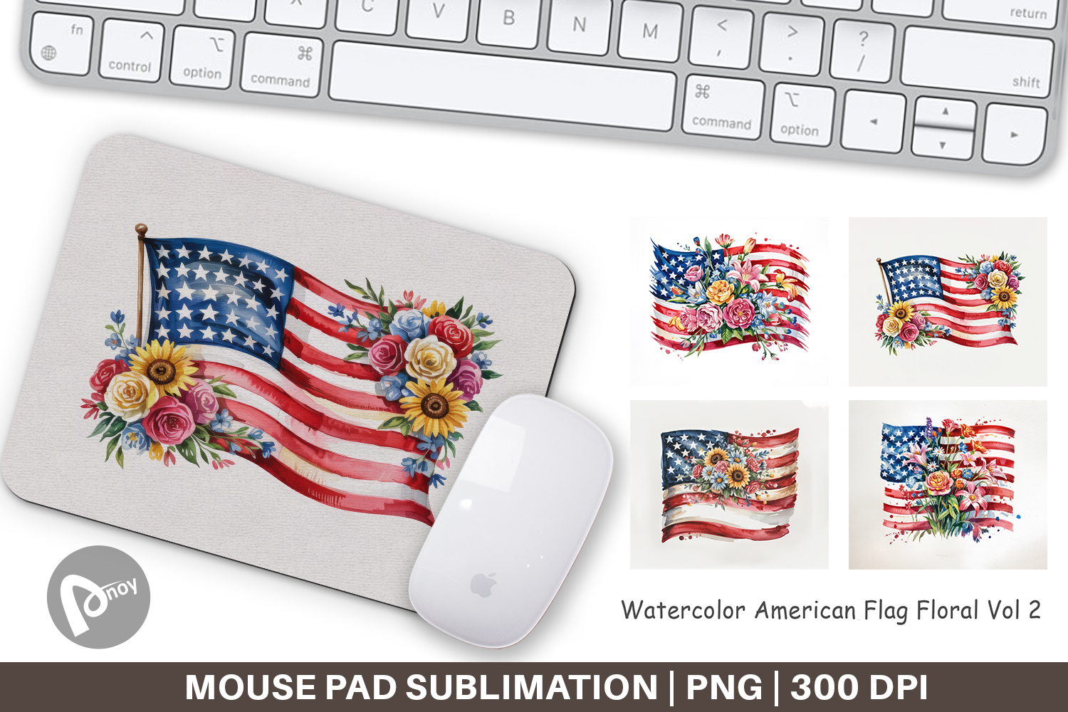 Mouse Pad Watercolor American Flag Floral product image 1