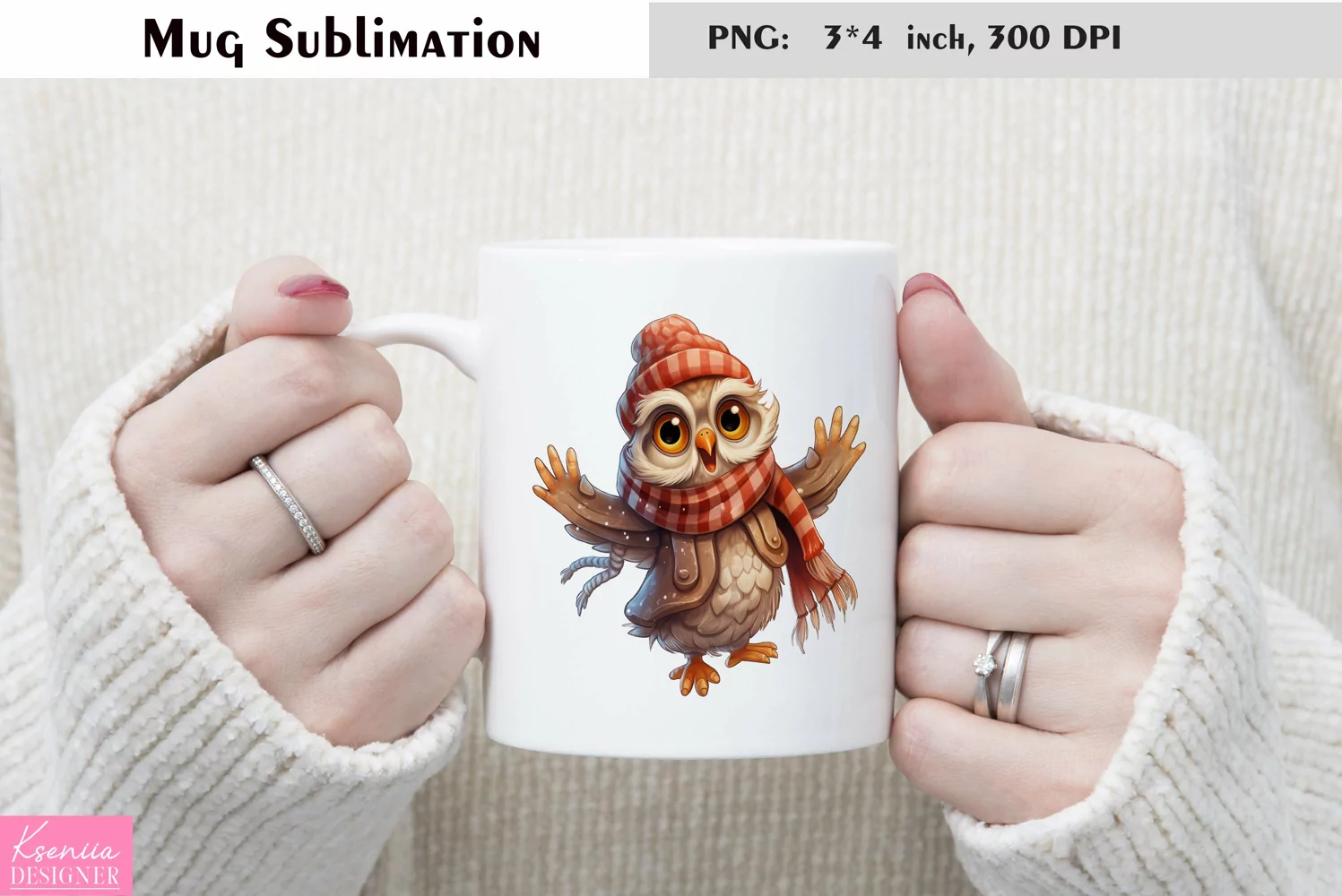 Watercolor Owl Mug Sublimation|Cartoon Design product image 1