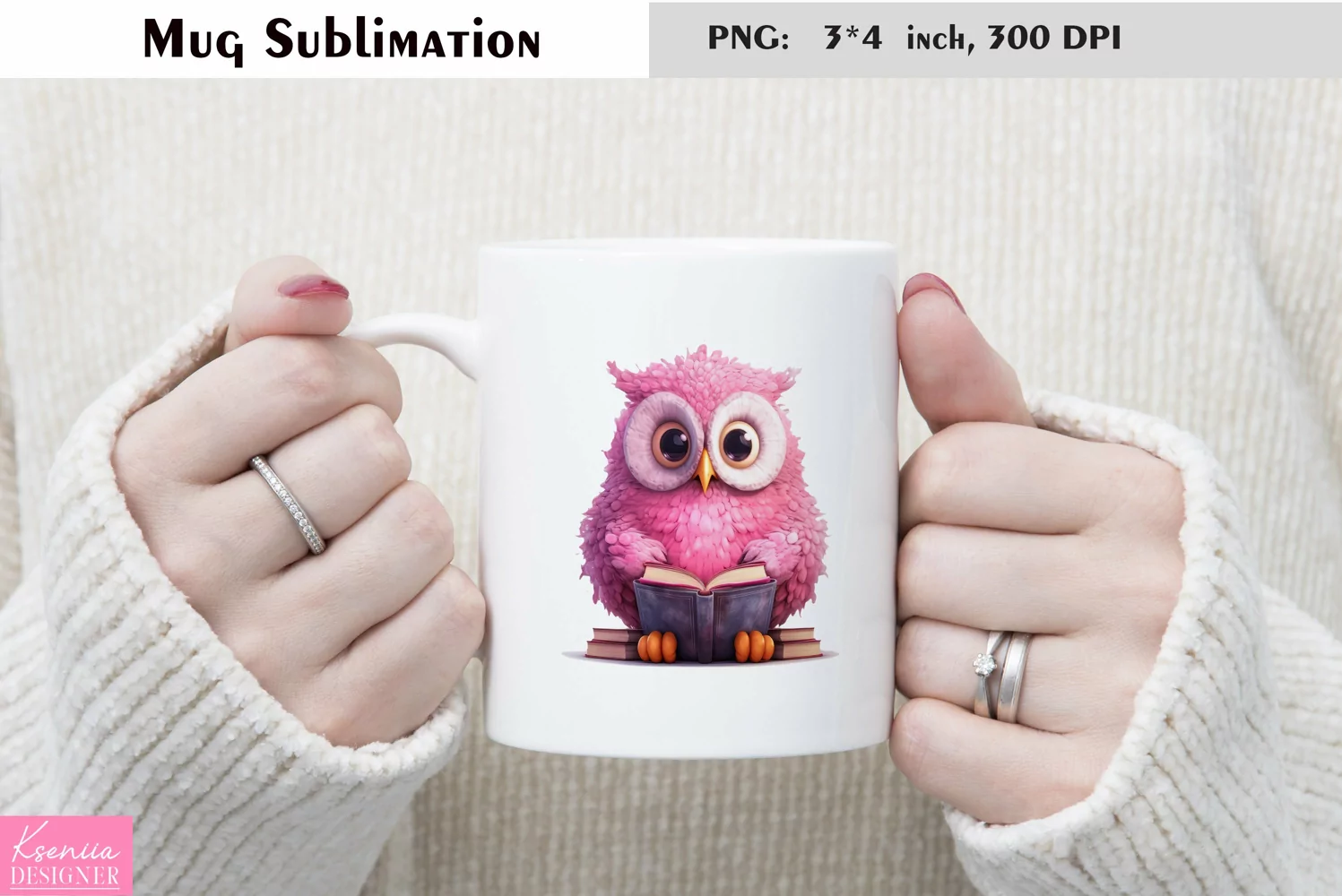Watercolor Owl Mug Sublimation|Cartoon Design product image 1