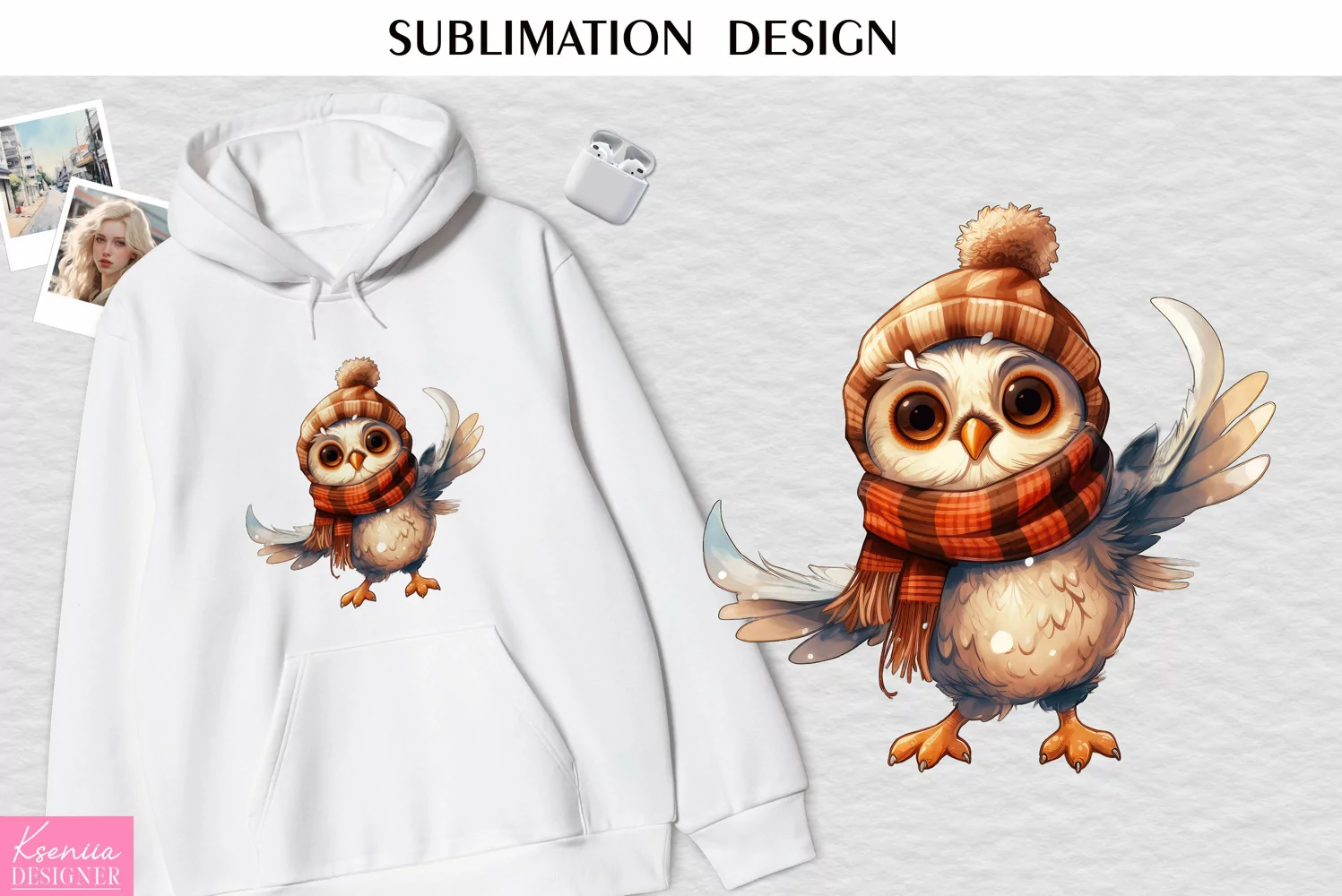Dancing Owl Wearing Hat| Watercolor Sublimation Design product image 1
