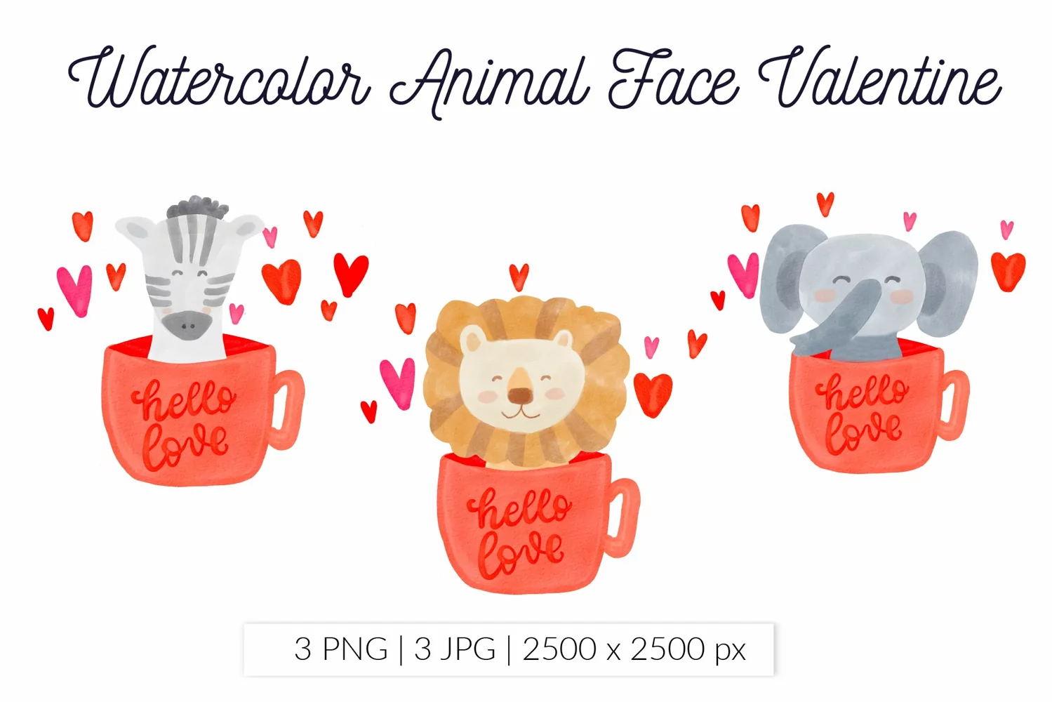 Valentine African animals face mugs clip art product image 1