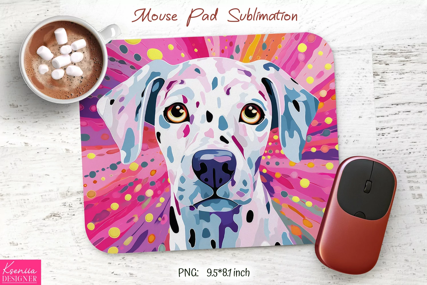 Pink Dalmatian Head |Mouse Pad Sublimation product image 1
