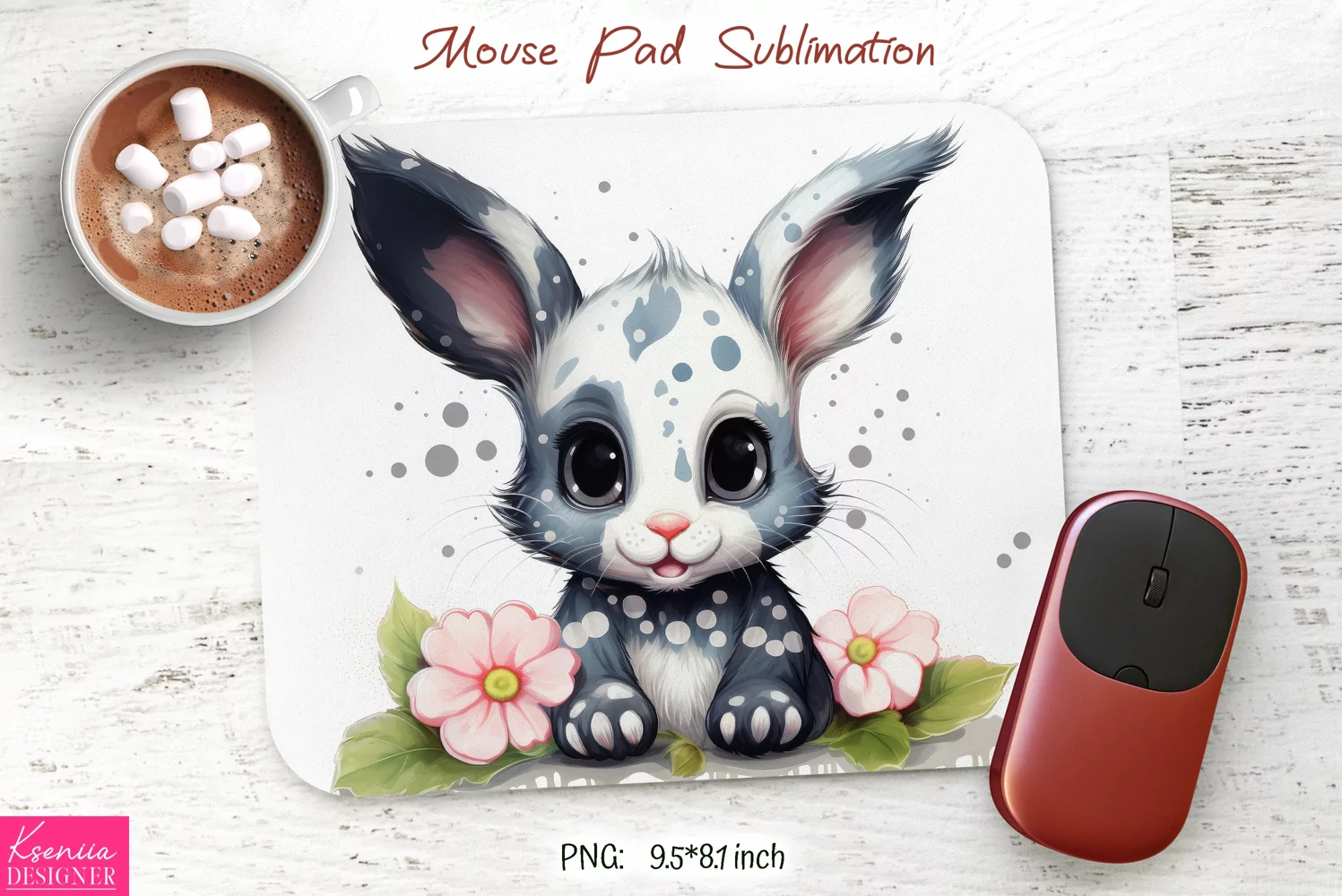 Watercolor Black Little Bunny|Kids Mouse Pad Design product image 1