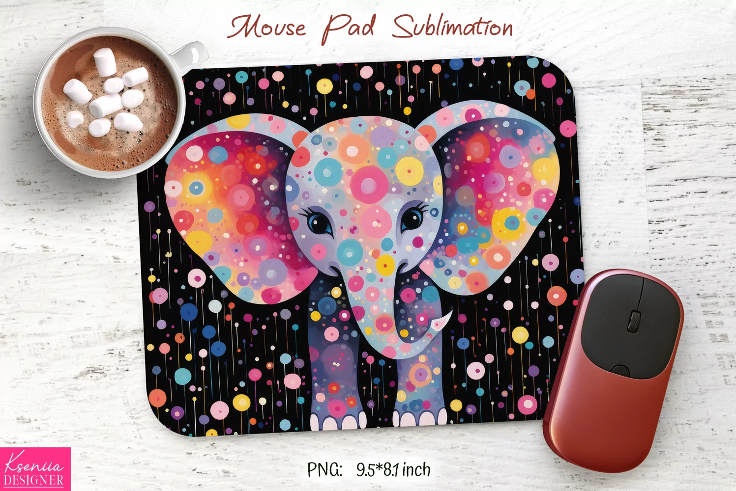 Watercolor Rainbow Elephant|Flower Mouse Pad Sublimation product image 1