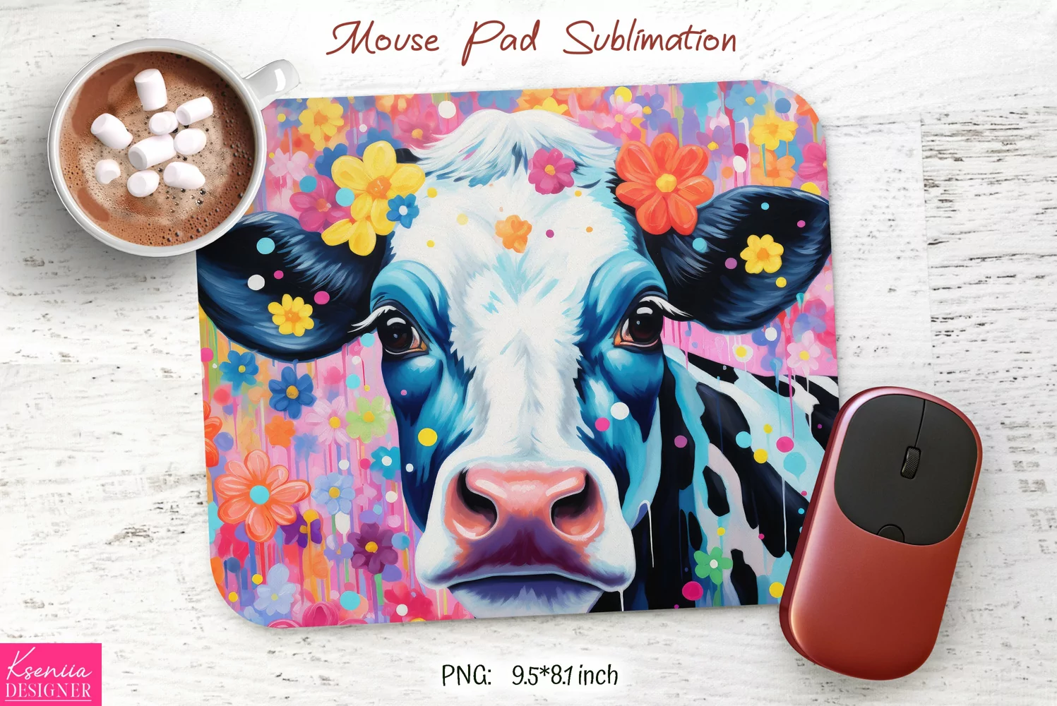 White and Black Floral Cow |Mouse Pad Sublimation product image 1
