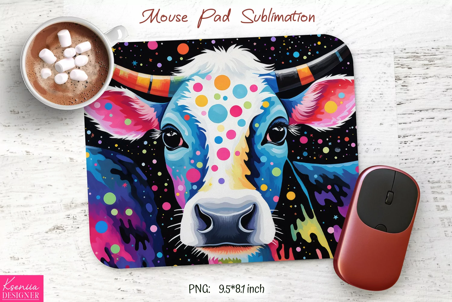 Colorful Dots |Cow Head|Mouse Pad Sublimation product image 1
