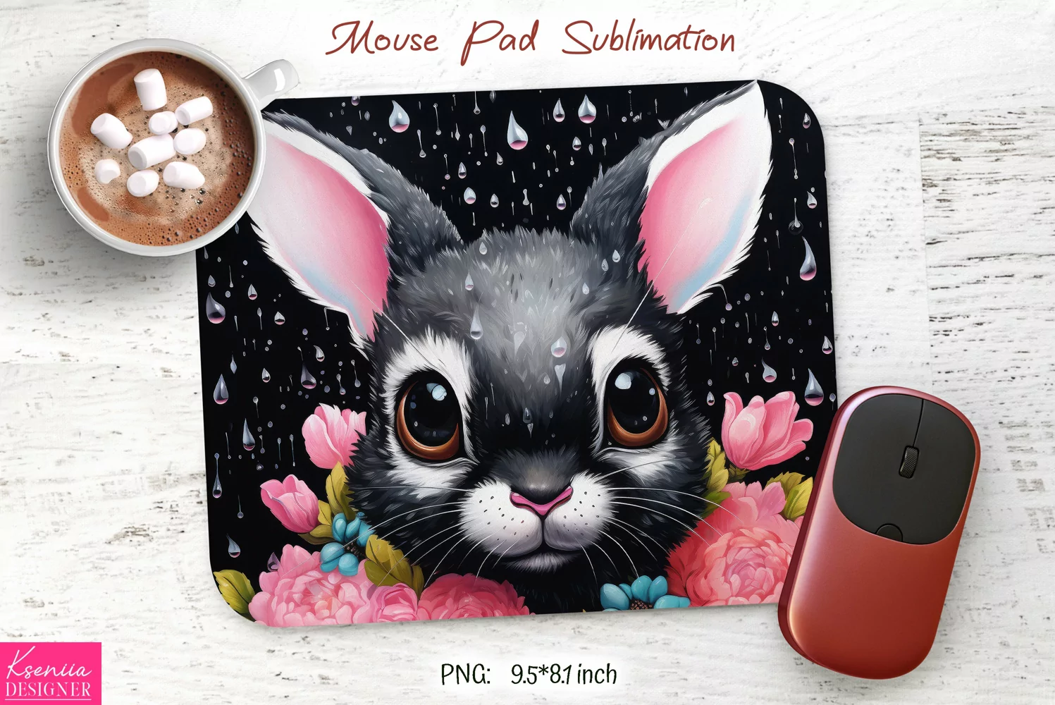 Black Easter Bunny with Pink Ears| Mouse Pad Design product image 1