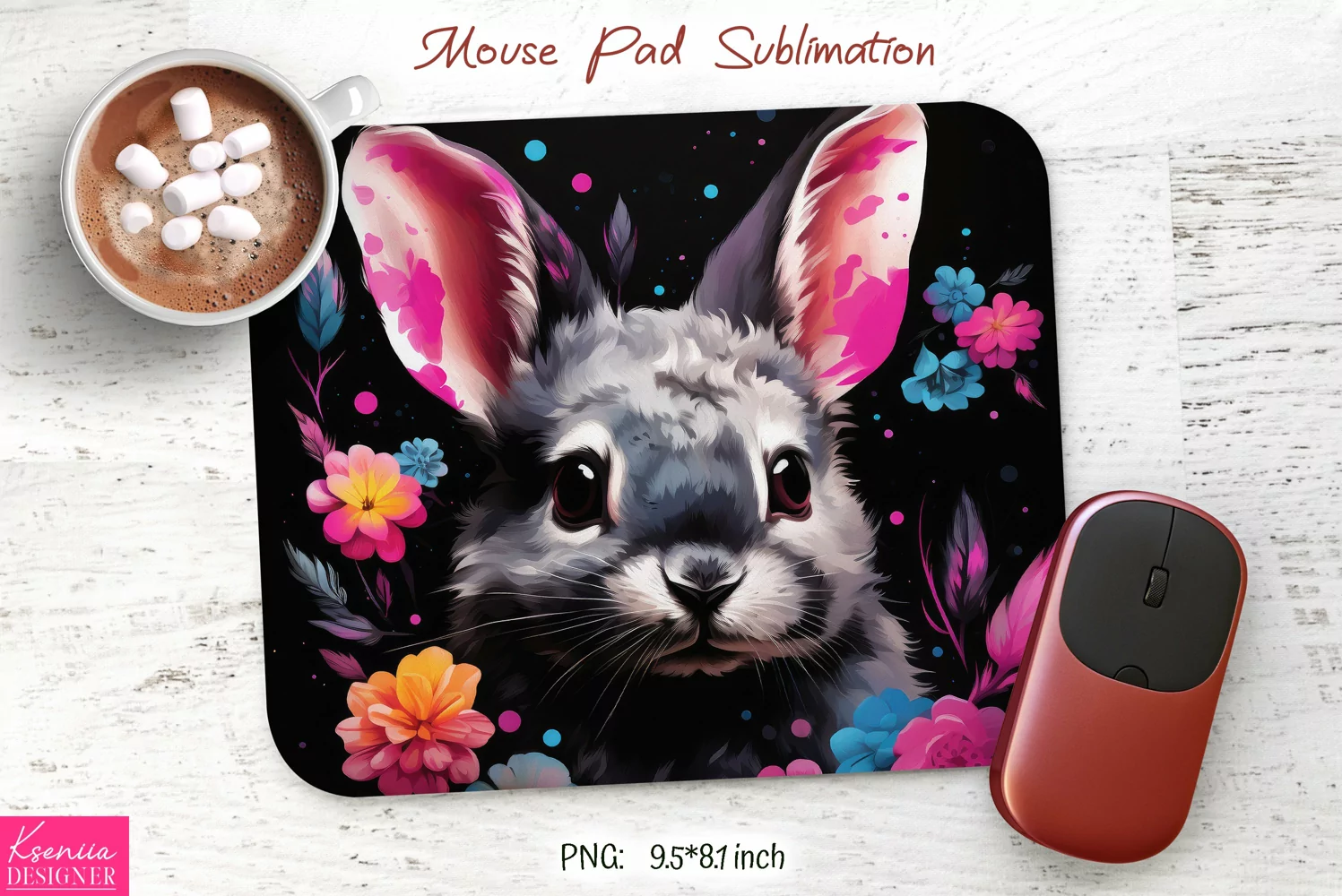 Black Easter Bunny with Pink Ears| Mouse Pad Design product image 1