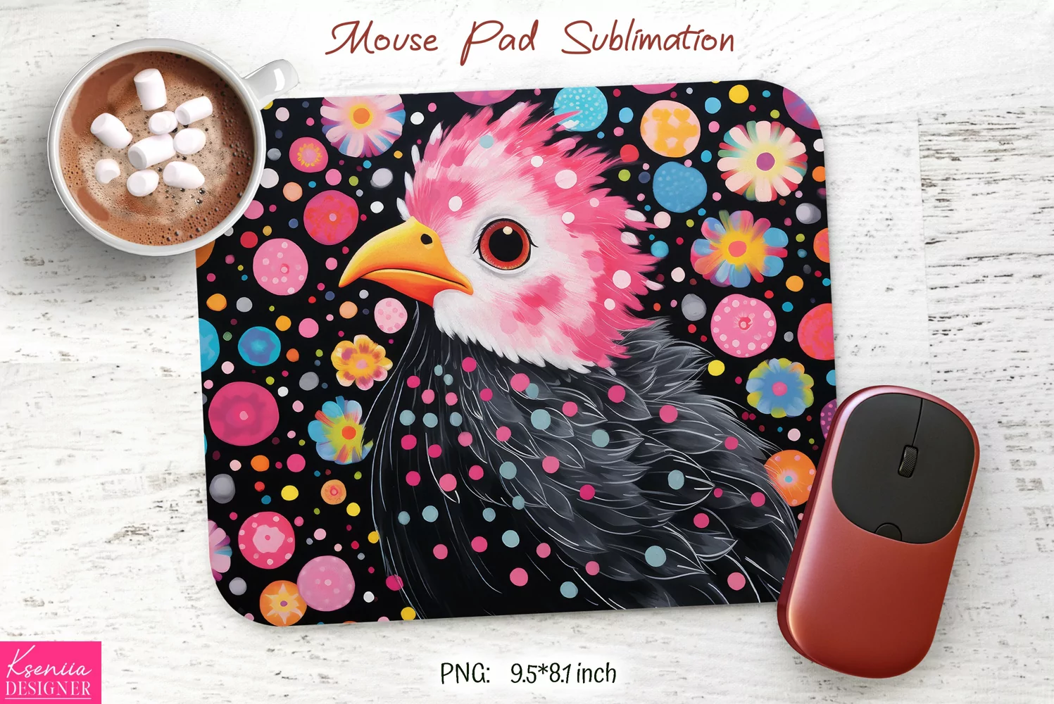 Pink Bird Head|Pink Flower Mouse Pad Sublimation product image 1