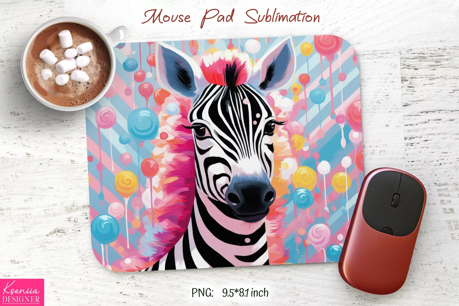Colorful Zebra Head Design| Mouse Pad Design product image 1