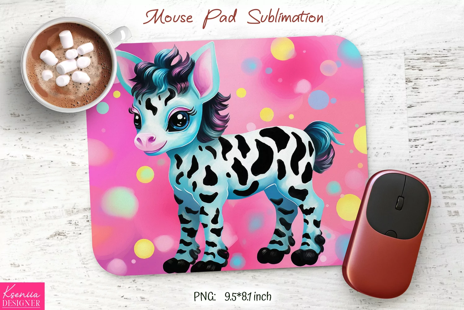 Cartoon 3d Zebra Design|Pink Mouse Pad Design product image 1