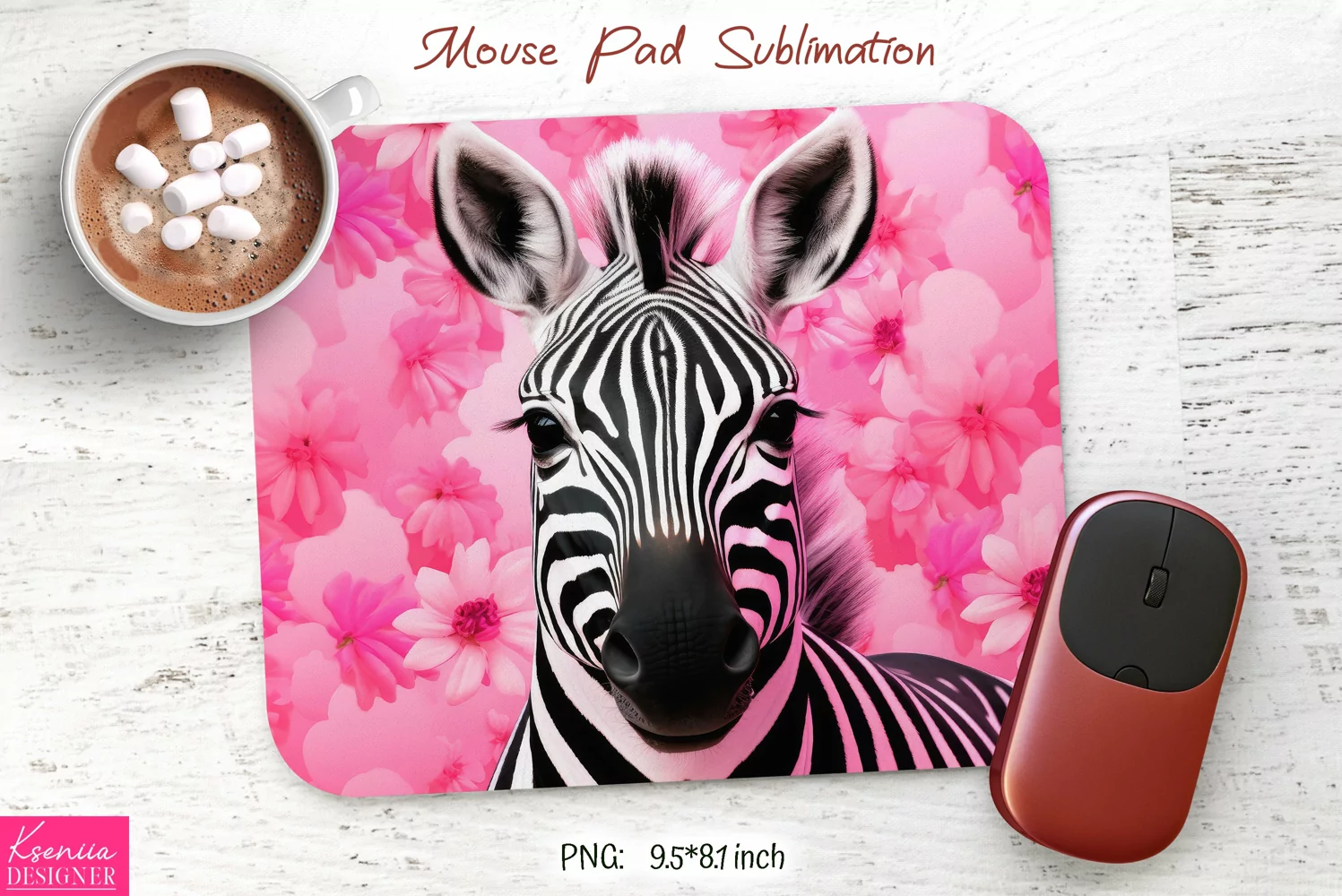 Pink 3d Zebra Design|Flower Mouse Pad Design product image 1