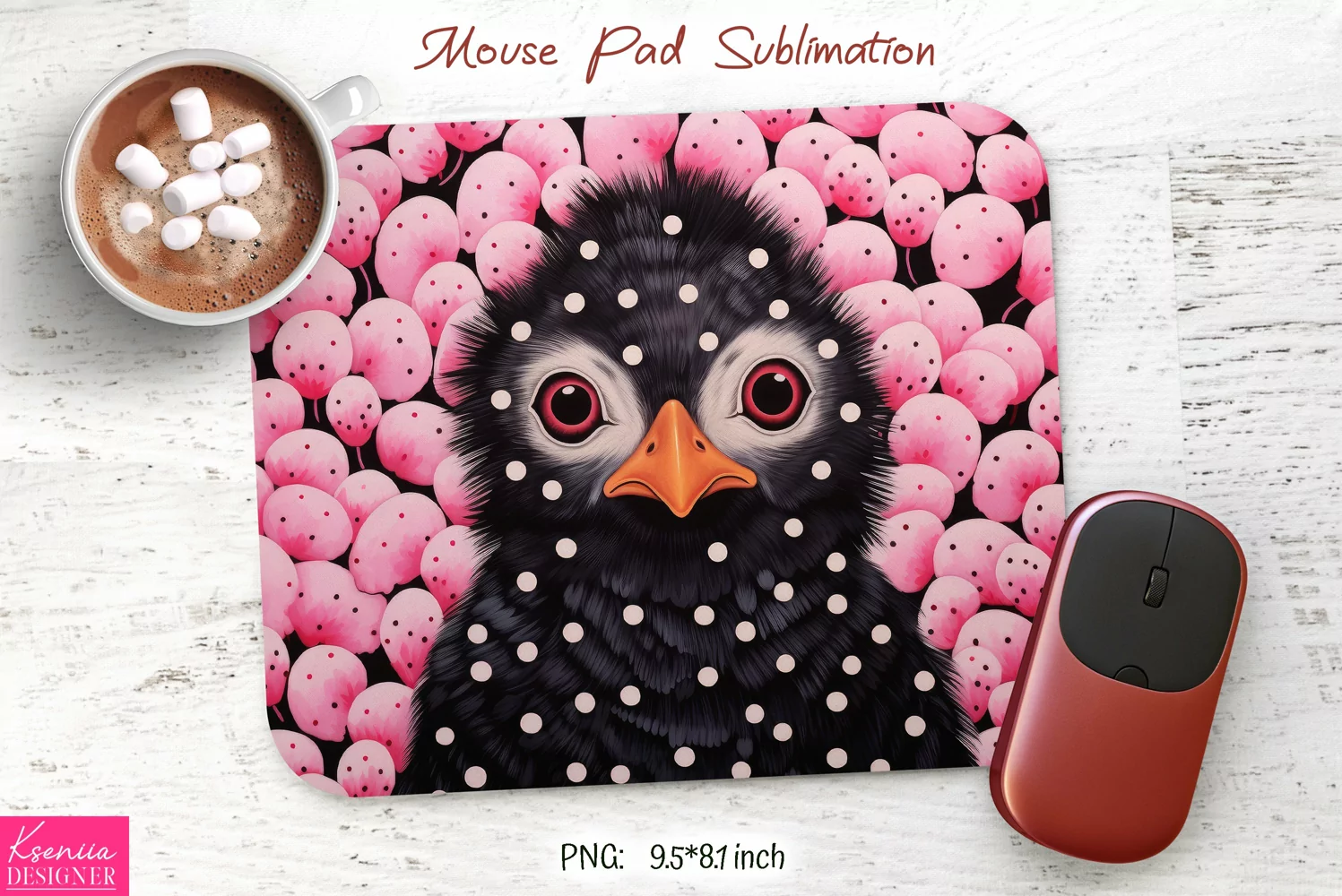 Funny Black Bird Head|Pink Mouse Pad Sublimation product image 1