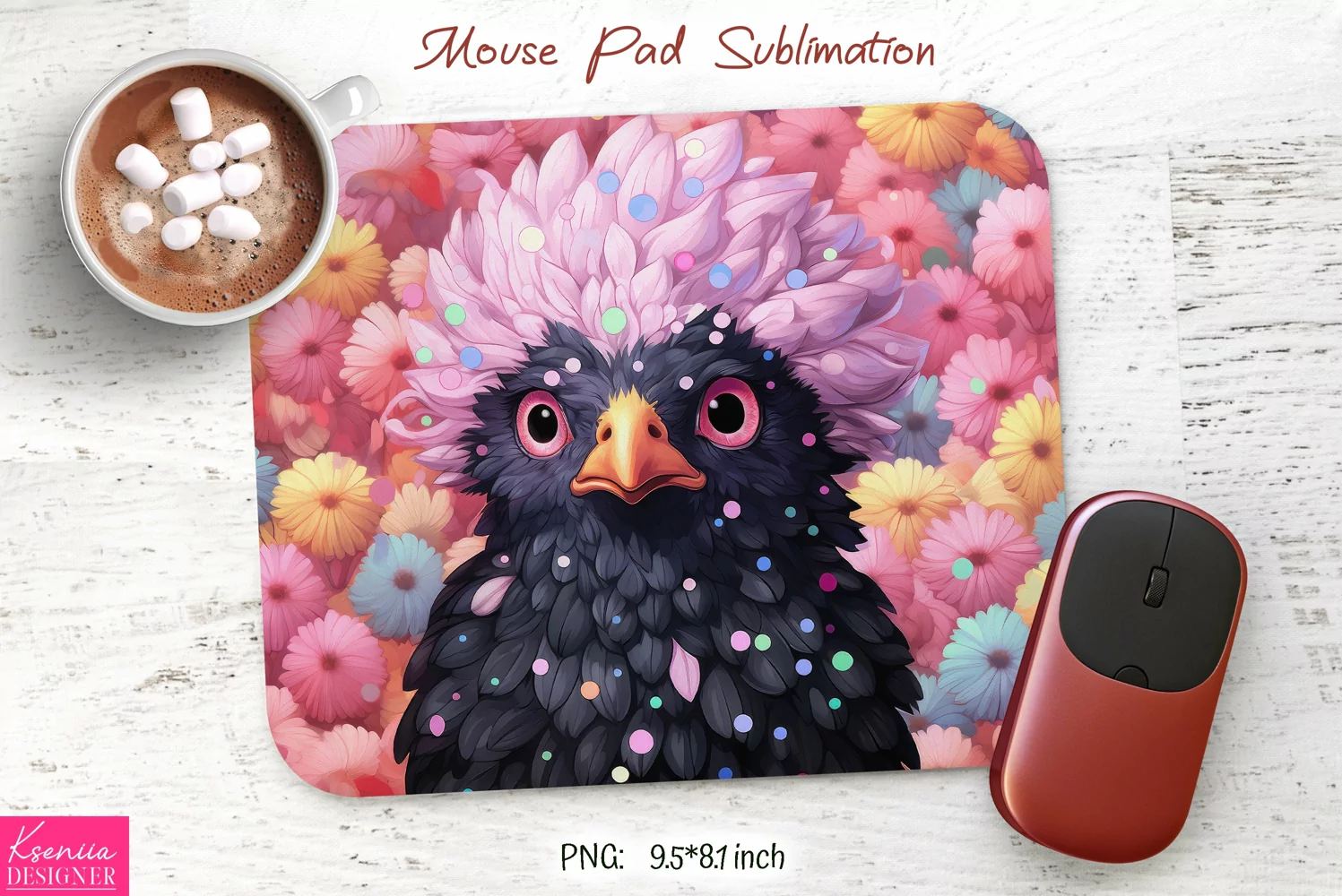 Funny 3d Black Bird Head|Pink Mouse Pad Sublimation product image 1