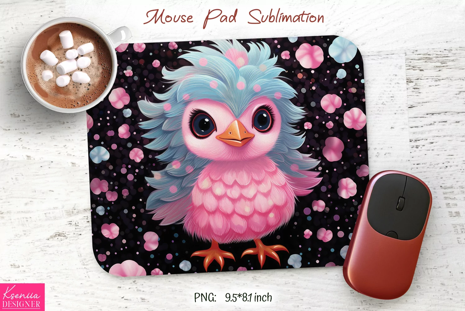 Funny Fluffy Pink Bird |Pink Mouse Pad Sublimation product image 1