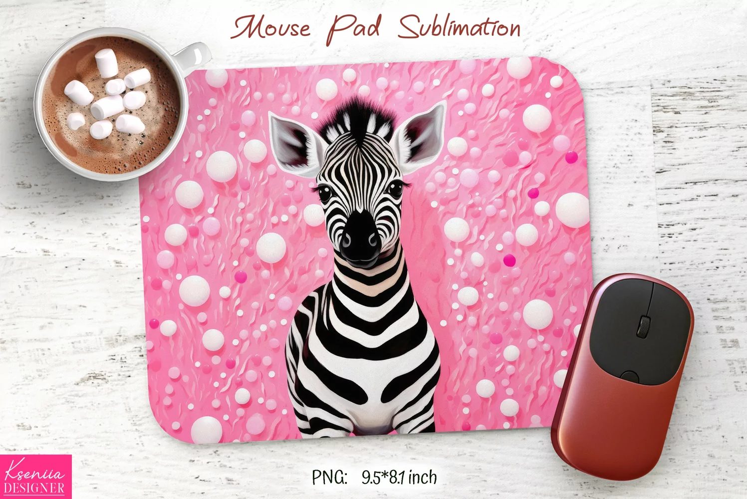 Pink 3d Zebra Design| Mouse Pad Sublimation product image 1