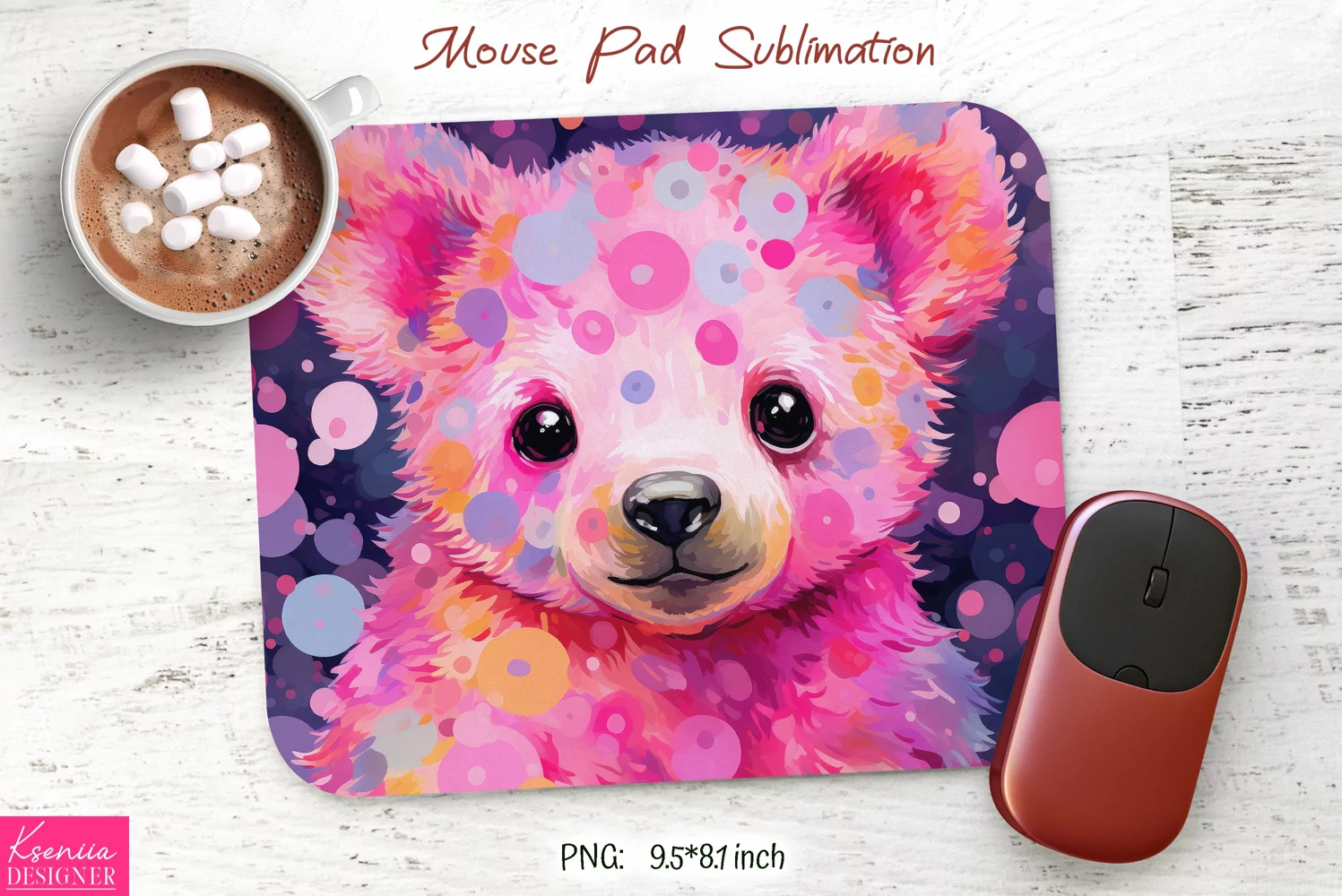 Cute Pink Baby Bear|Flower Mouse Pad Sublimation product image 1