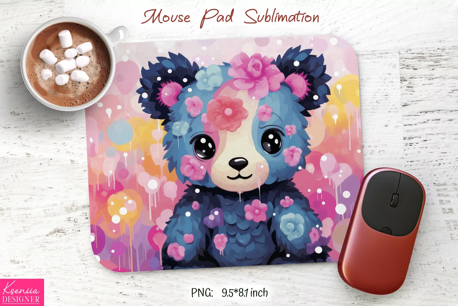 Floral Cartoon Little Bear|Flower Mouse Pad Sublimation product image 1
