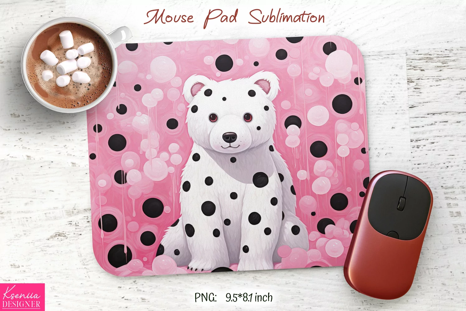 Smiling White Bear|Pink Mouse Pad Sublimation product image 1