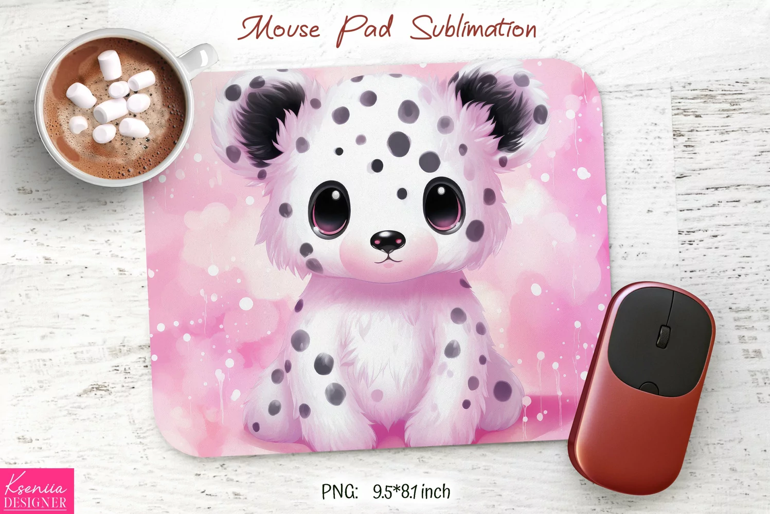 Little White Bear|Pink Mouse Pad Sublimation product image 1