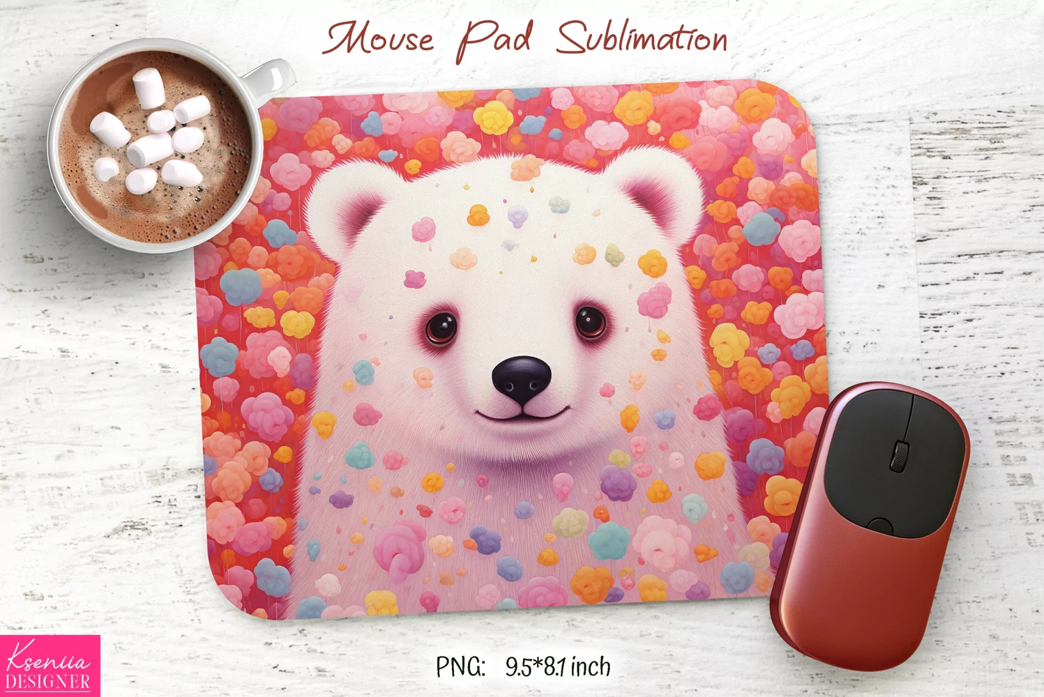 Little White Bear Head| Mouse Pad Sublimation product image 1