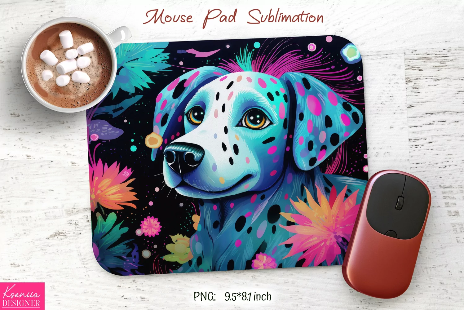 Smiling Dalmatian with Flowers Mouse Pad Sublimation product image 1