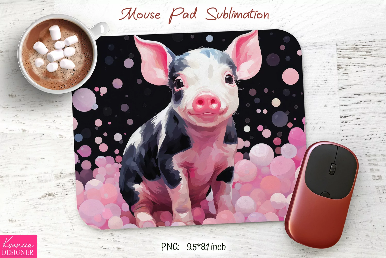 Watercolor Funny Pig|Animal Mouse Pad Sublimation product image 1