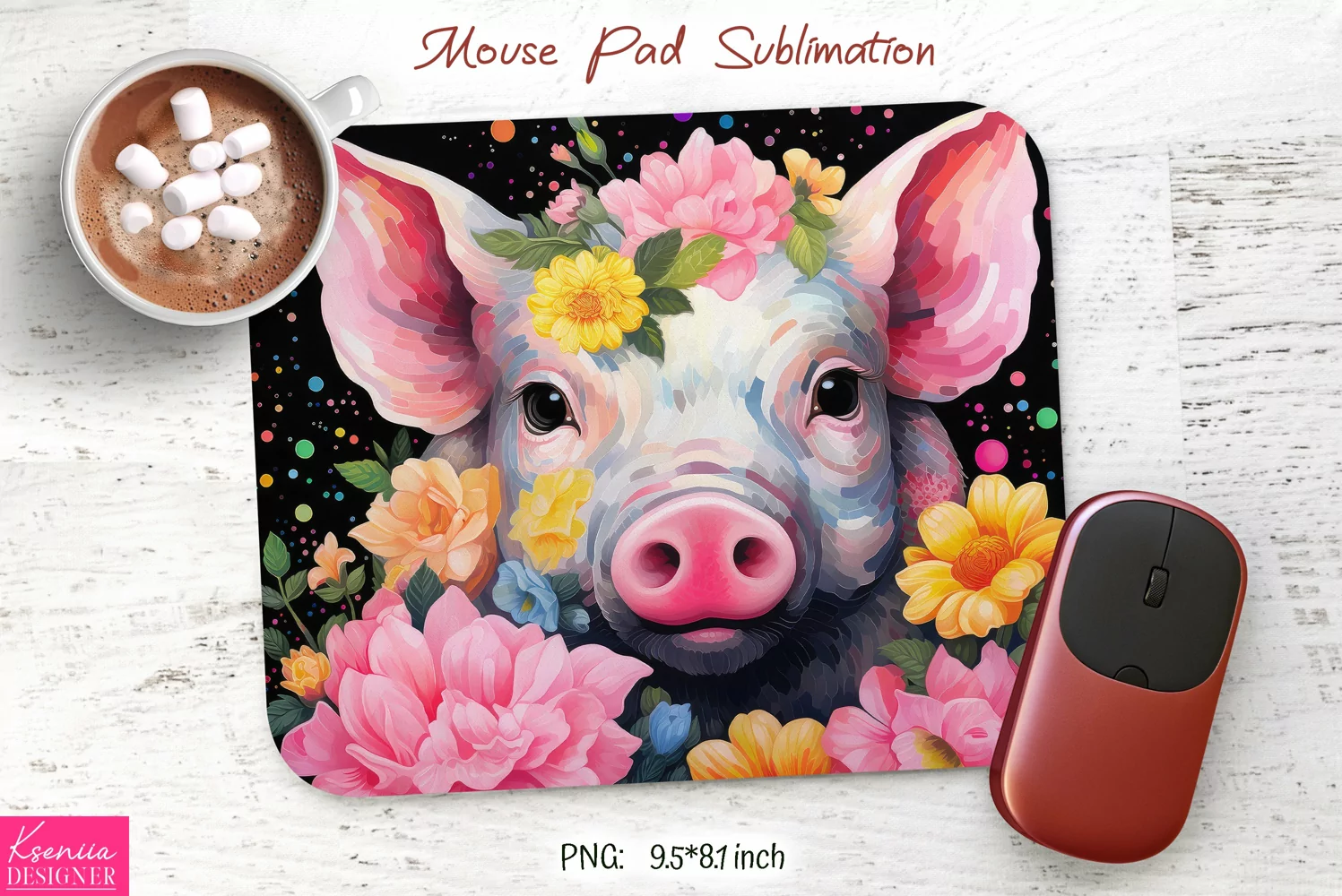 Vintage Flower Pig|Animal Mouse Pad Sublimation product image 1