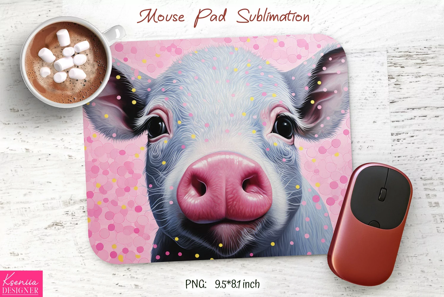 Cute Pink Pig|Animal Mouse Pad Sublimation product image 1