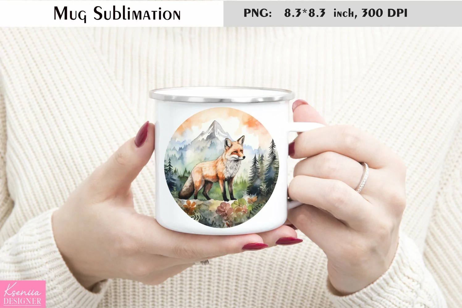 Watercolor Fox Mug Sublimation|Camping Mug Design product image 1