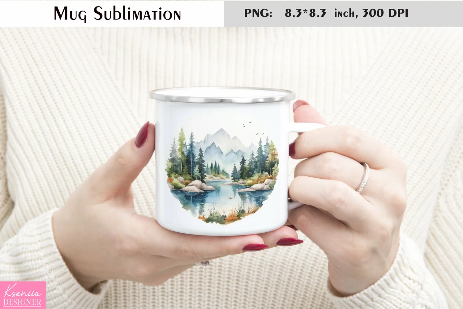 Watercolor River Mug Sublimation|Camping Mug Design product image 1
