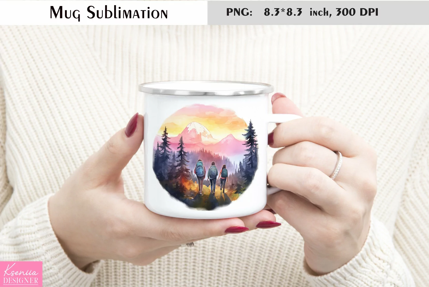 Watercolor Mountains Mug Sublimation|Camping Mug Design product image 1