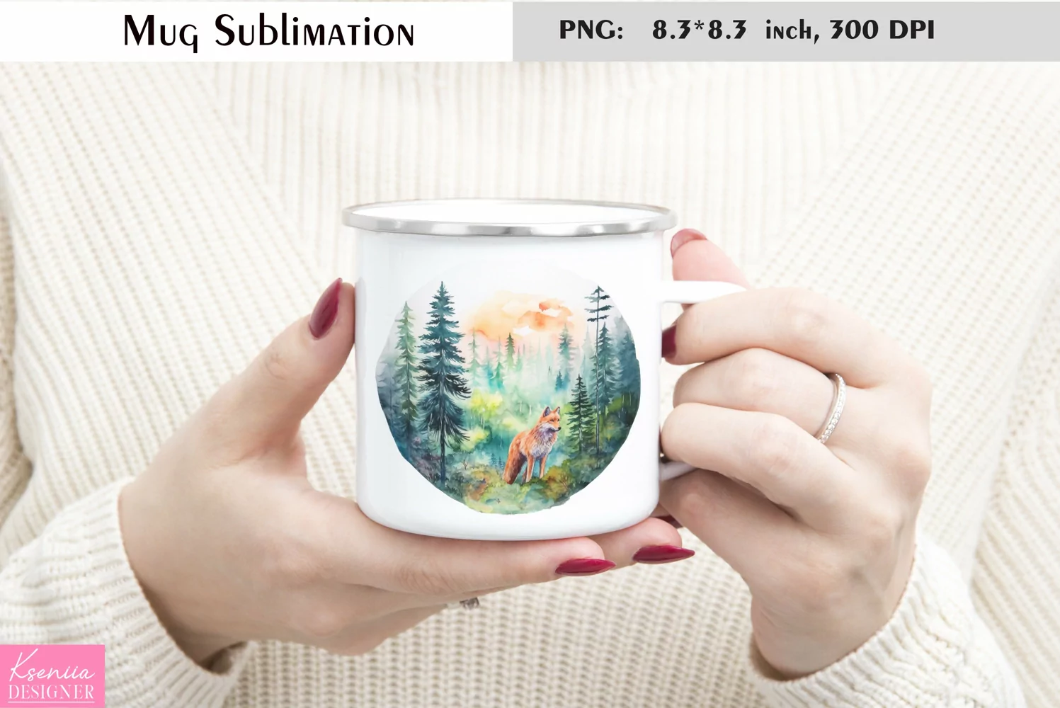 Watercolor Fox Mug Sublimation|Camping Mug Design product image 1