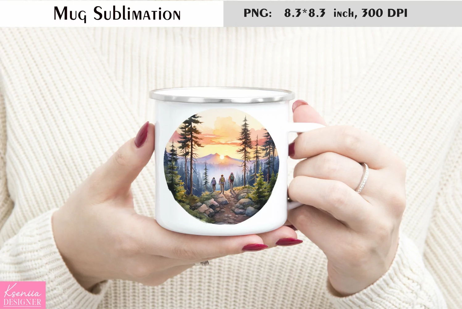 Watercolor Mountains Mug Sublimation|Camping Mug Design product image 1
