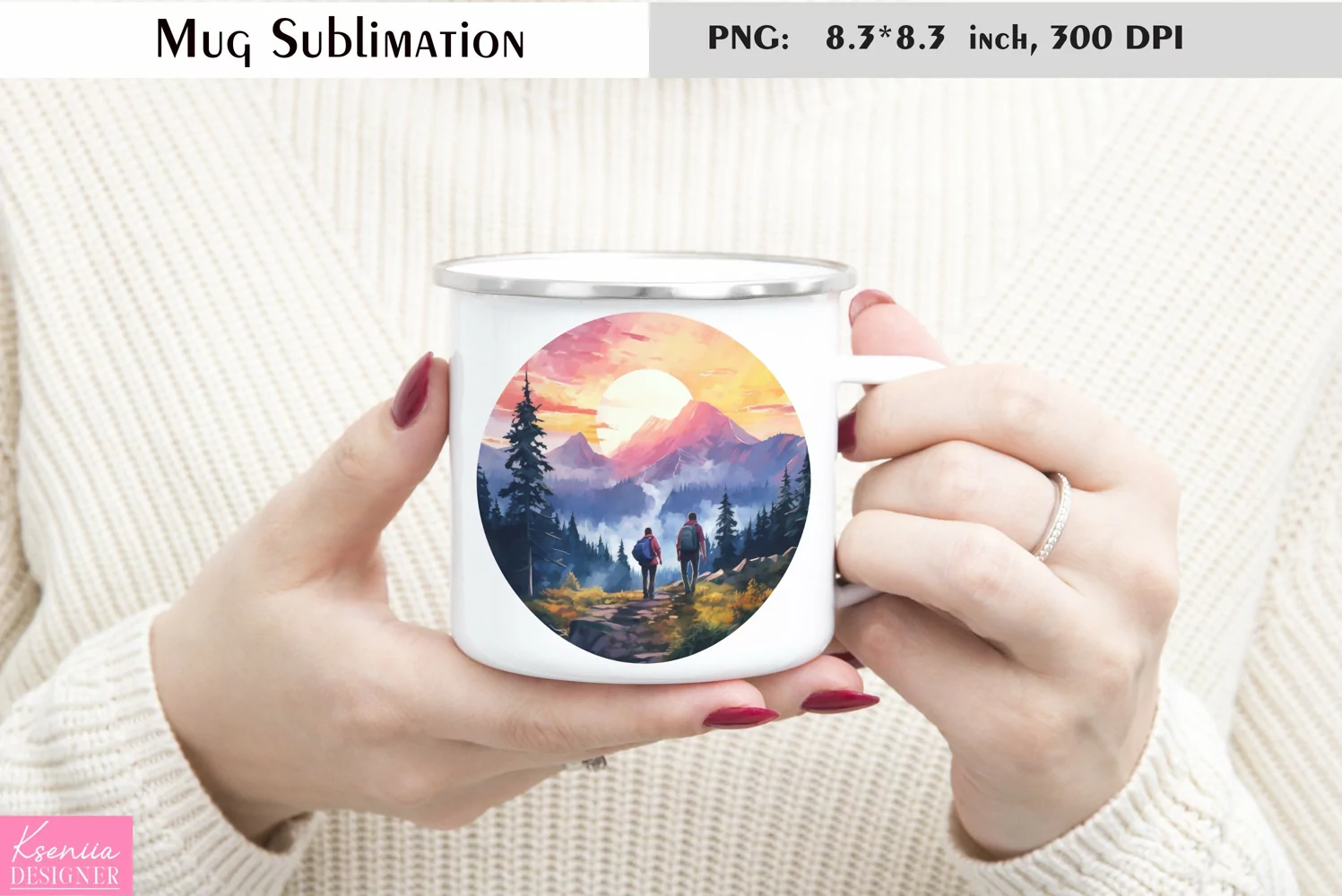 Watercolor Mountains Mug Sublimation|Camping Mug Design product image 1