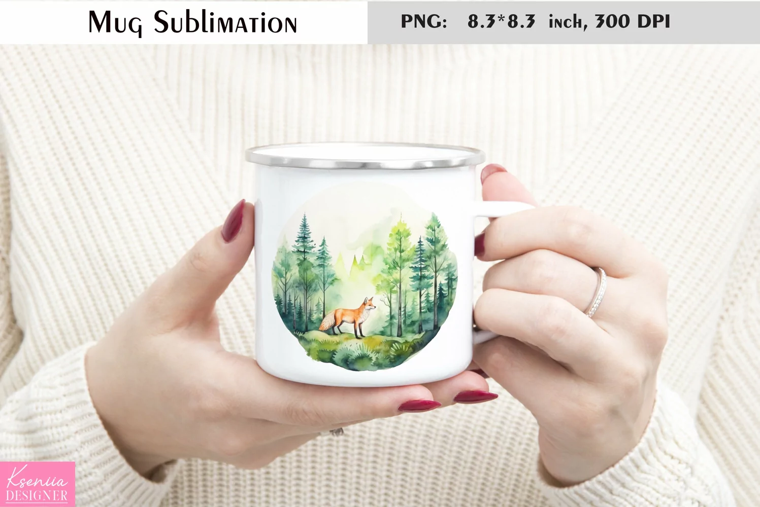 Watercolor Fox Mug Sublimation|Camping Mug Design product image 1
