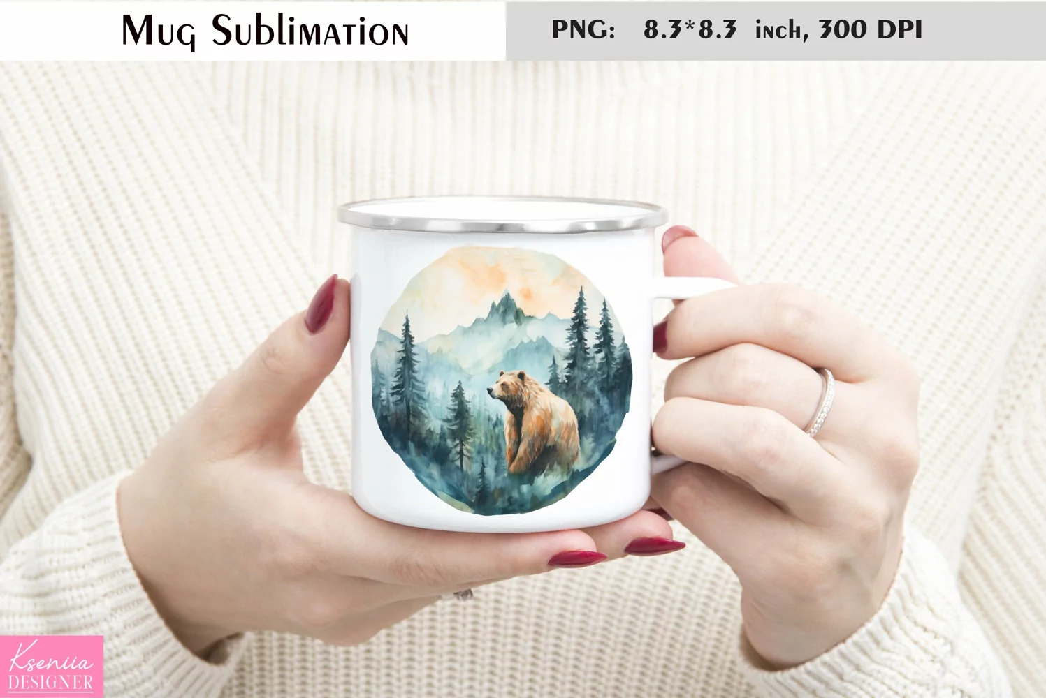 Watercolor Brown Bear Mug Sublimation|Camping Mug Design product image 1