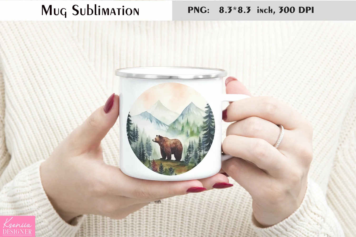 Watercolor Bear Mug Sublimation|Camping Mug Design product image 1