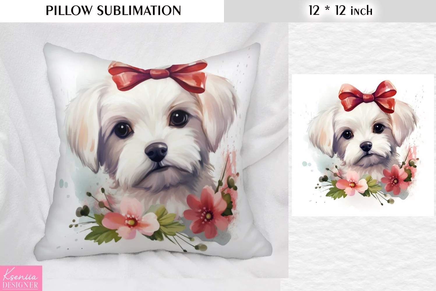 Watercolor White Dog Head|Animal Pillow Sublimation product image 1