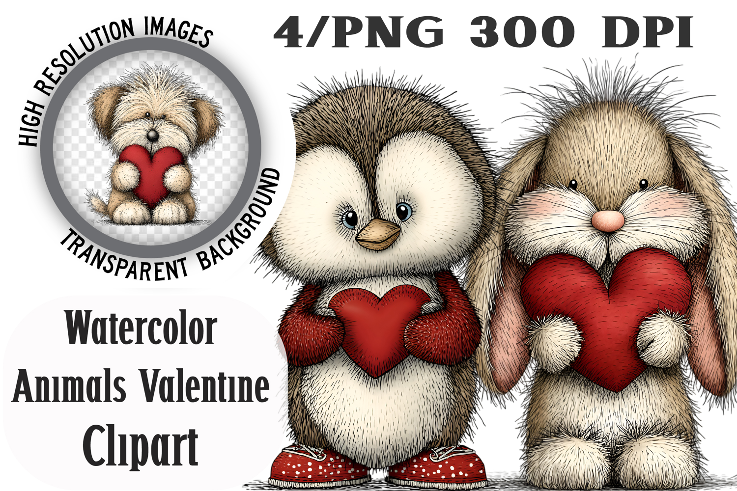 Watercolor Animals Valentine Clipart product image 1