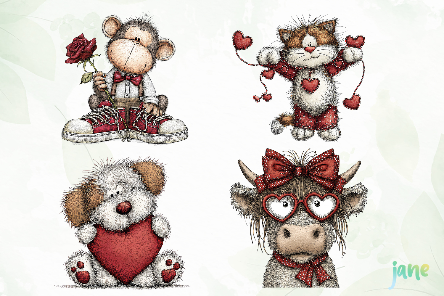 Watercolor Animals Valentine Clipart product image 1