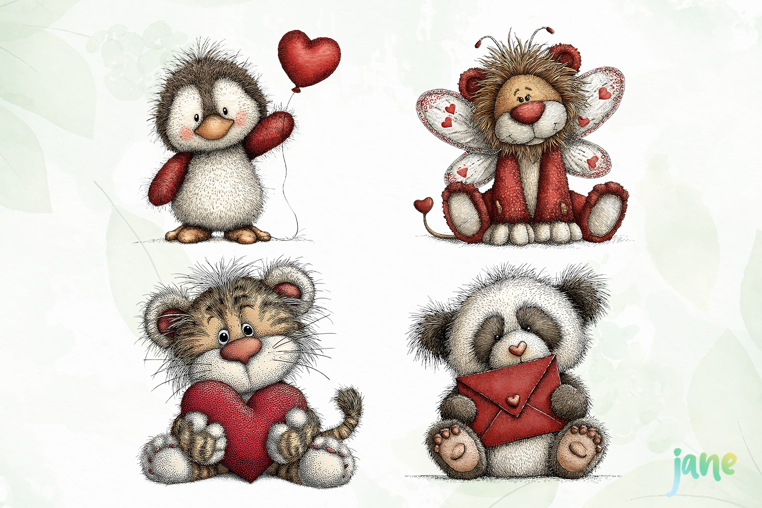 Watercolor Animals Valentine Clipart product image 1