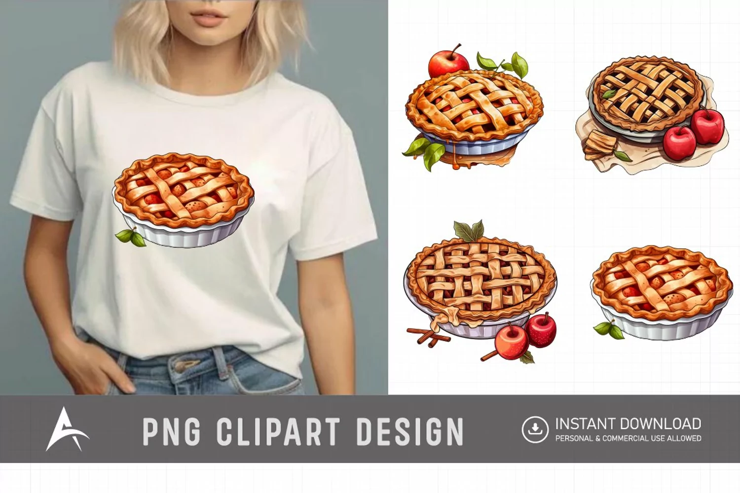 Watercolor Apple Pie Sublimation Clipart product image 1