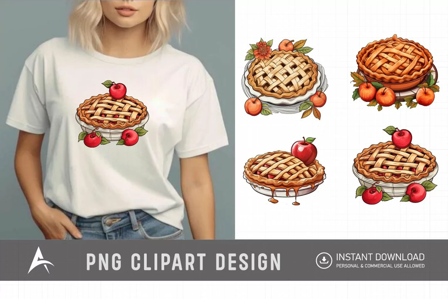 Watercolor Apple Pie Sublimation Clipart product image 1